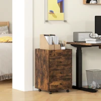 HOMCOM 3 Drawer File Cabinet on Wheels Mobile Home Office Storage Cabinet with Top Tray Under Desk Printer Stand, Brown(m-2)