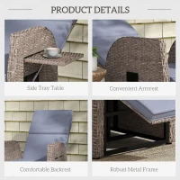 Outsunny Outdoor Recliner Chair with Adjustable Backrest & Footrest, Cushion, Side Tray, Grey(m-7)