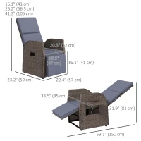 Outsunny Outdoor Recliner Chair with Adjustable Backrest & Footrest, Cushion, Side Tray, Grey(m-3)