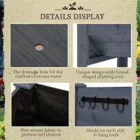 Outsunny Wooden Raised Garden Plant Stand Outdoor Tall Flower Bed Box with Hooks, 48" x 24" x 32", Grey(m-5)