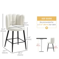 HOMCOM Faux Cashmere Bar Stools Set of 2 Counter Height Bar Stools with Back for Home Kitchen, 20.5"x19.7"x36.6", Cream(m-3)