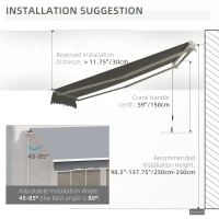 Outsunny 10x8ft Patio Awning Manual Retractable Sun Shade Aluminum Frame Grey(m-6)