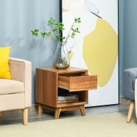 HOMCOM Bedside Table for Bedroom, Nightstand with Drawer and Shelf, Modern Side End Table, Walnut Brown(m-6)