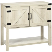 HOMCOM Farmhouse Kitchen Storage Cabinet, Free Standing Sideboard Console Table with Barn Doors, Bottom Shelf, Oak(m-2)