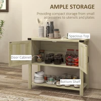 HOMCOM Farmhouse Kitchen Storage Cabinet, Free Standing Sideboard Console Table with Barn Doors, Bottom Shelf, Oak(m-4)