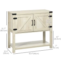 HOMCOM Farmhouse Kitchen Storage Cabinet, Free Standing Sideboard Console Table with Barn Doors, Bottom Shelf, Oak(m-3)