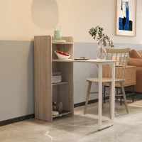 HOMCOM 2 In 1 Folding Table, Drop Leaf Table, Space Saving Dining Table with 4-Tier Shelf for Small Spaces, Oak(m-1)