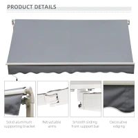 Outsunny 10x8ft Patio Awning Manual Retractable Sun Shade Aluminum Frame Grey(m-7)