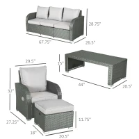 Outsunny 6 Pieces Patio Furniture Set, Outdoor rattan Sectional Furniture with recliner, for Lawn Garden Backyard(m-3)