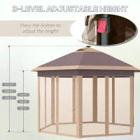 Outsunny 11' x 13' Pop up Gazebo with Netting & Solar LED Lights, Instant Portable Gazebo Shelter, Hexagonal Outdoor Canopy Tent Screen House Room with Carry Bag, Beige(m-7)