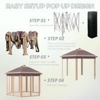 Outsunny 11' x 13' Pop up Gazebo with Netting & Solar LED Lights, Instant Portable Gazebo Shelter, Hexagonal Outdoor Canopy Tent Screen House Room with Carry Bag, Beige(m-6)