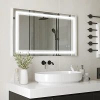 kleankin 40" x 24" LED Bathroom Mirror, Dimmable Lighted Wall-Mounted Mirror, with 3 Colour, Smart Touch, Plug-in, Vertical or Horizontal Hanging(m-1)