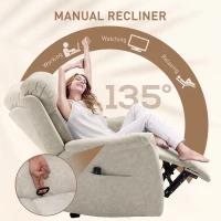 HOMCOM Manual Recliner Chair with Vibration Massage, Reclining Chair for Living Room with Side Pockets, Beige(m-5)