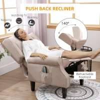 HOMCOM Wingback Heated Vibrating Accent Sofa Vintage Upholstered Massage Recliner Chair Push-back with Remote Controller, Beige(m-4)