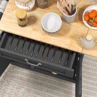 HOMCOM Foldable Kitchen Island with Storage Drawer, Farmhouse Rolling Utility Cart on Wheels with Drop-Leaf Wood Top, Black(m-9)