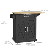 HOMCOM Foldable Kitchen Island with Storage Drawer, Farmhouse Rolling Utility Cart on Wheels with Drop-Leaf Wood Top, Black(m-3)