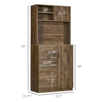 HOMCOM 70" Buffet Hutch with 3 Drawers, Kitchen Pantry with Sliding Door, Large Cabinet and Adjustable Shelves, Walnut(m-3)