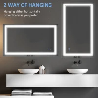 kleankin 40" x 24" LED Bathroom Mirror, Dimmable Lighted Wall-Mounted Mirror, with 3 Colour, Smart Touch, Plug-in, Vertical or Horizontal Hanging(m-7)