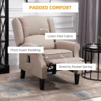 HOMCOM Wingback Heated Vibrating Accent Sofa Vintage Upholstered Massage Recliner Chair Push-back with Remote Controller, Beige(m-6)