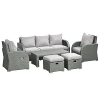 Outsunny 6 Pieces Patio Furniture Set, Outdoor rattan Sectional Furniture with recliner, for Lawn Garden Backyard(m-2)