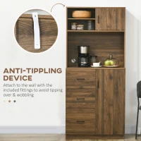 HOMCOM 70" Buffet Hutch with 3 Drawers, Kitchen Pantry with Sliding Door, Large Cabinet and Adjustable Shelves, Walnut(m-7)