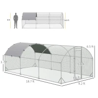 PawHut Large Chicken Coop Metal Chicken Run with Waterproof and Anti-UV Cover, Dome Shaped Walk-in Fence Cage Hen House for Outdoor and Yard Farm Use, 1" Tube Diameter, 9.2' x 18.7' x 6.5'(m-3)