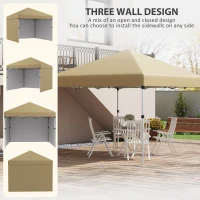Outsunny 10' x 10' Pop Up Canopy with Sidewalls, Weight Bags and Carry Bag, Height Adjustable Tent for Parties, Beige(m-4)