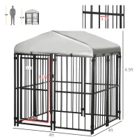 PawHut 4' x 4' Dog Kennel, Outdoor Dog Playpen Run with Waterproof, UV Resistant Canopy, Heavy-Duty Chain Link for Small and Medium Dogs(m-3)