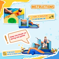 Outsunny 13.8 x 12FT Large Inflatable Water Slide Bouncy Castle, Narwhals Style Kids Bounce House with 450W Blower, Slide, Trampoline, Pool, Water Cannons, Climbing Wall, Carry Bag(m-7)