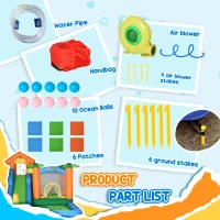 Outsunny 5-in-1 Kids Inflatable Bounce House Jumping Castle with Slide, Climbing Wall, Trampoline, & Water Pool Area, Water Cannon, Sea Balls, Air Blower(m-5)