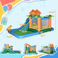 Outsunny 5-in-1 Kids Inflatable Bounce House Jumping Castle with Slide, Climbing Wall, Trampoline, & Water Pool Area, Water Cannon, Sea Balls, Air Blower(m-3)