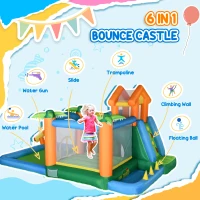Outsunny 5-in-1 Kids Inflatable Bounce House Jumping Castle with Slide, Climbing Wall, Trampoline, & Water Pool Area, Water Cannon, Sea Balls, Air Blower(m-4)