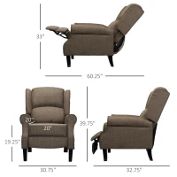 HOMCOM Vibration Massage Recliner Chair for Living Room with Heat,  Wingback Single Sofa, Modern Linen Fabric Push Back Reclining Chair with Footrest, Side Pocket, Brown(m-3)