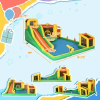 Outsunny 7-in-1 Inflatable Water Slide Kids Bounce House Water Park with Trampoline Pool, Carry Bag 450W Air Blower(m-3)