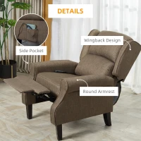 HOMCOM Vibration Massage Recliner Chair for Living Room with Heat,  Wingback Single Sofa, Modern Linen Fabric Push Back Reclining Chair with Footrest, Side Pocket, Brown(m-7)