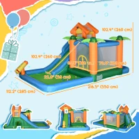 Outsunny Large Bounce House w/ Inflatable Water Slide, Summer Theme Jumping Castle w/ Trampoline, Water Pool, Climbing Wall, 450W Air Blower for Kids Age 3-8(m-3)
