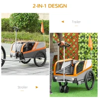 Aosom Dog Bike Trailer 2-in-1 Travel Dog Stroller, Bike Cargo Trailer, Small Pet Bicycle Cart Carrier with Universal Coupler, Safety Leash, and Easy Fold Design, Orange(m-6)