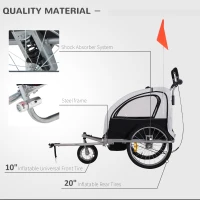 Aosom Elite 360 Swivel Bike Trailer for Kids Double Child Two-Wheel Bicycle Cargo Trailer With 2 Security Harnesses, White(m-5)