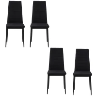 HOMCOM High Back Dining Chairs, Modern Upholstered Linen Fabric Accent Chairs with Metal Legs for Kitchen, Set of 4, Black(m-13)