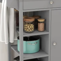 HOMCOM Modern Rolling Kitchen Island Cart with Drawer, Natural Wood Top, Towel Rack, Door Storage Cabinet, Grey(m-10)
