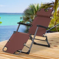 Outsunny Oxford Fabric Metal Frame Outdoor Pool Sun Lounger Lounge Chair 120°/180°, Brown(m-10)