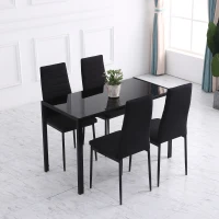 HOMCOM High Back Dining Chairs, Modern Upholstered Linen Fabric Accent Chairs with Metal Legs for Kitchen, Set of 4, Black(m-6)