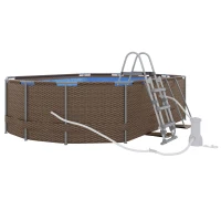 Outsunny 14' x 10' x 3' Above Ground Swimming Pool, Non-Inflatable Rectangular Steel Frame Pool with Filter Pump, Safety Ladder for 1-6 People, Brown(m-15)