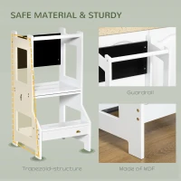 Qaba Kids Kitchen Step Stool, 2 in 1 Kitchen Table Set Toddler Standing Tower with Chalkboard, Safety Rail for Kitchen, Bathroom, Bedroom, White(m-5)