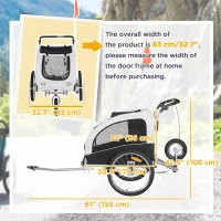 Aosom Elite II Dog Bike Trailer 2-In-1 Pet Stroller Cart Bicycle Wagon Cargo Carrier Attachment for Travel with Suspension and Storage Pockets, White(m-3)