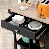 HOMCOM Modern Rolling Kitchen Island Cart with Drawer, Natural Wood Top, Towel Rack, Door Storage Cabinet, Black(m-9)