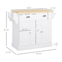 HOMCOM Triple-Cabinet Kitchen Island on Wheels, Kitchen Storage Cabinet with Drawers, Rolling Utility Cart White(m-3)