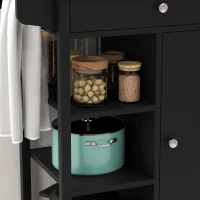 HOMCOM Modern Rolling Kitchen Island Cart with Drawer, Natural Wood Top, Towel Rack, Door Storage Cabinet, Black(m-10)