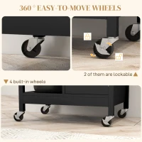 HOMCOM Modern Rolling Kitchen Island Cart with Drawer, Natural Wood Top, Towel Rack, Door Storage Cabinet, Black(m-5)