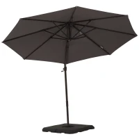 Outsunny 10ft Cantilever Patio Umbrella with 360° Rotation, Crank & Cross Base for Garden Deck Pool Backyard, Grey(m-10)